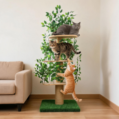 Relipet RLN038 Nature-Inspired Cat Tree – Artificial Grass 60-Inch Climber with Leaf Shelters