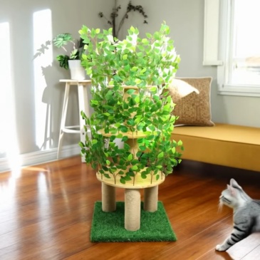 Relipet RLN005V1 Natural Style Cat Tree - Modern Artificial Foliage Design with Solid Wood & Jute Ropes