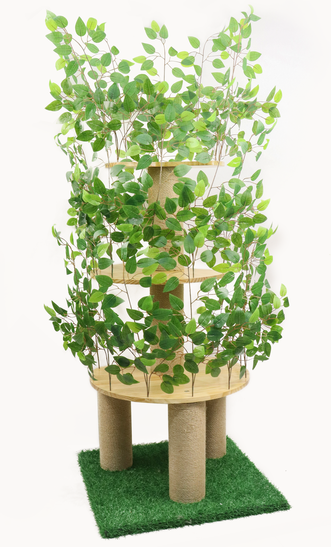 Relipet RLN005V1 Natural Style Cat Tree - Modern Artificial Foliage Design with Solid Wood & Jute Ropes