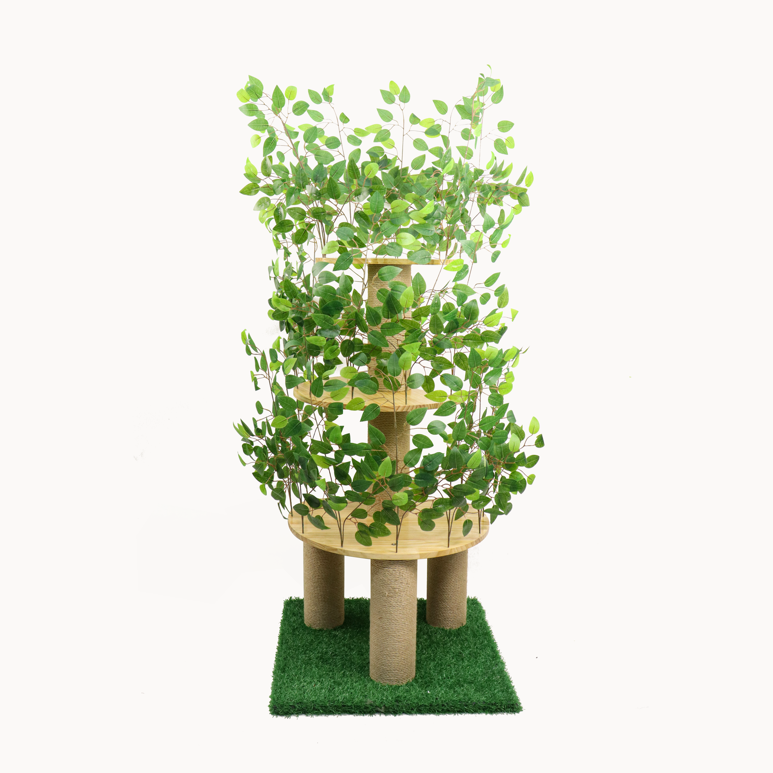 Relipet RLN005V1 Natural Style Cat Tree - Modern Artificial Foliage Design with Solid Wood & Jute Ropes