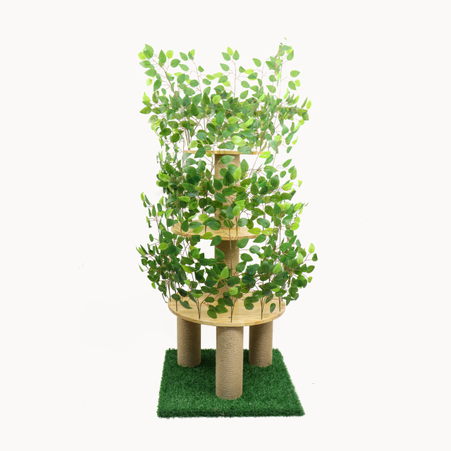 Relipet RLN005V1 Natural Style Cat Tree - Modern Artificial Foliage Design with Solid Wood & Jute Ropes