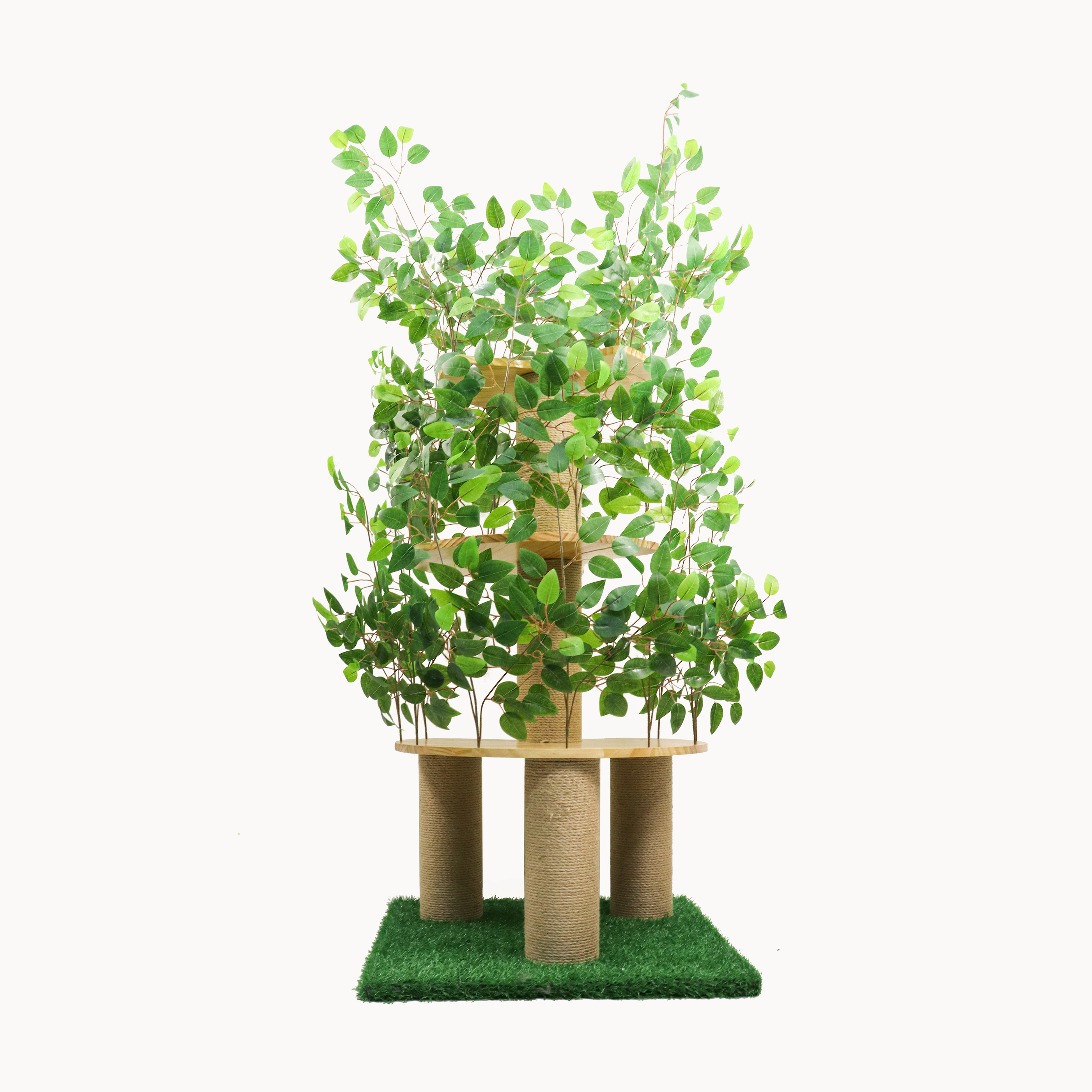 Relipet RLN005V1 Natural Style Cat Tree - Modern Artificial Foliage Design with Solid Wood & Jute Ropes