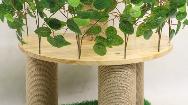 Relipet RLN005V1 Natural Style Cat Tree - Modern Artificial Foliage Design with Solid Wood & Jute Ropes