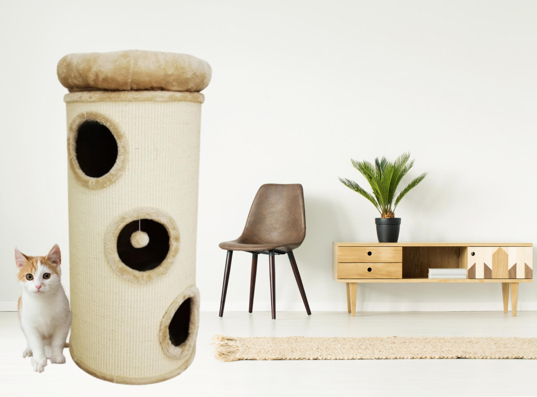 Relipet RL20T04C Cylindrical Cat Tree – Beige Comfort Edition for European Homes & Bulk Export