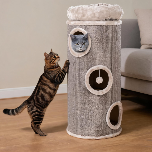 Relipet RL20T04 Cylindrical Cat Tree with Multi-Level Condo & Sisal Scratching Post