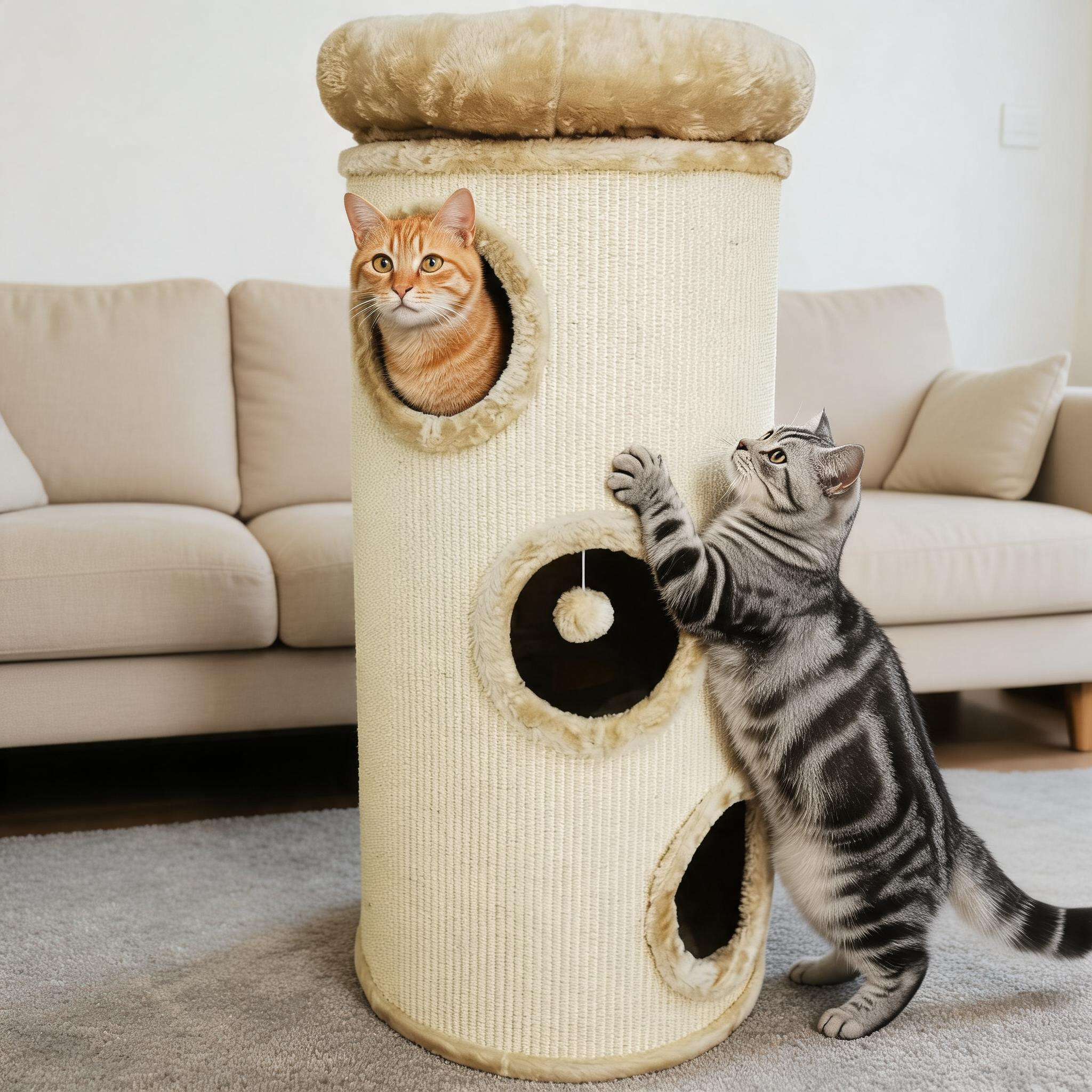 Relipet RL20T04C Cylindrical Cat Tree – Beige Comfort Edition for European Homes & Bulk Export
