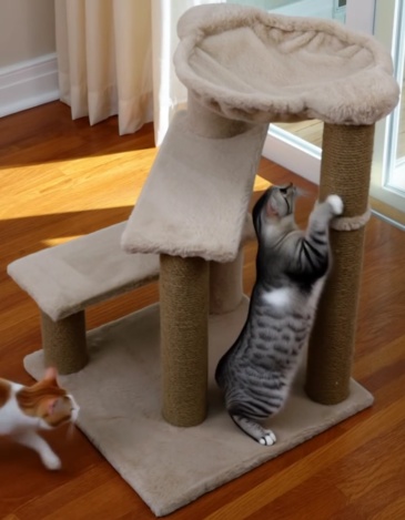 Relipet RL2662 Cat Tree Cappuccino with Pet Steps & Hammock – Premium Faux Rabbit Fur