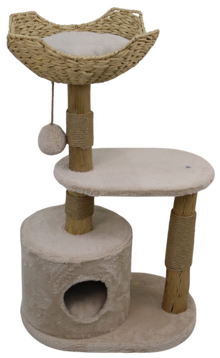 Relipet RL2660 Natural Look Cat Tree with Rattan Basket, Condo & Faux Rabbit Fur