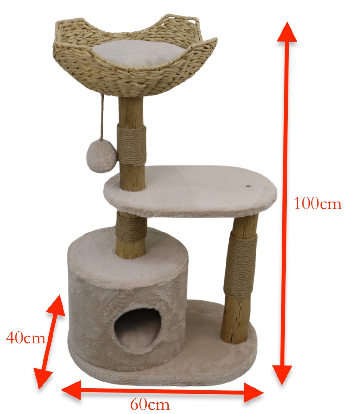 Relipet RL2660 Natural Look Cat Tree with Rattan Basket, Condo & Faux Rabbit Fur