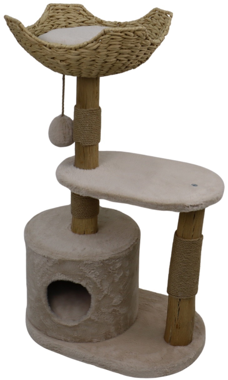 Relipet RL2660 Natural Look Cat Tree with Rattan Basket, Condo & Faux Rabbit Fur