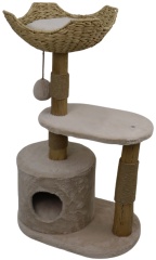 Relipet RL2660 Natural Look Cat Tree with Rattan Basket, Condo & Faux Rabbit Fur