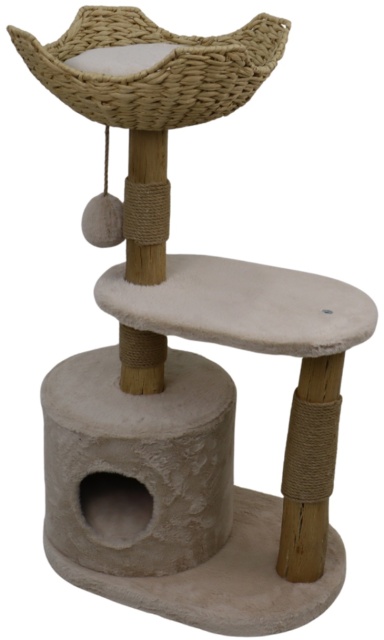 Relipet RL2660 Natural Look Cat Tree with Rattan Basket, Condo & Faux Rabbit Fur