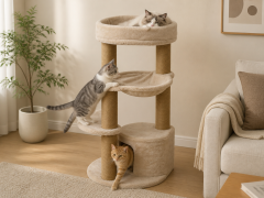 Relipet RL2661 Cat Tree Cappuccino with Condo Hammock & Washable Big Bed on Top – Premium Faux Rabbit Fur