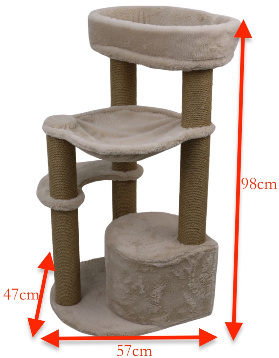 Relipet RL2661 Cat Tree Cappuccino with Condo Hammock & Washable Big Bed on Top – Premium Faux Rabbit Fur