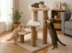 Relipet RL2662 Cat Tree Cappuccino with Pet Steps & Hammock – Premium Faux Rabbit Fur
