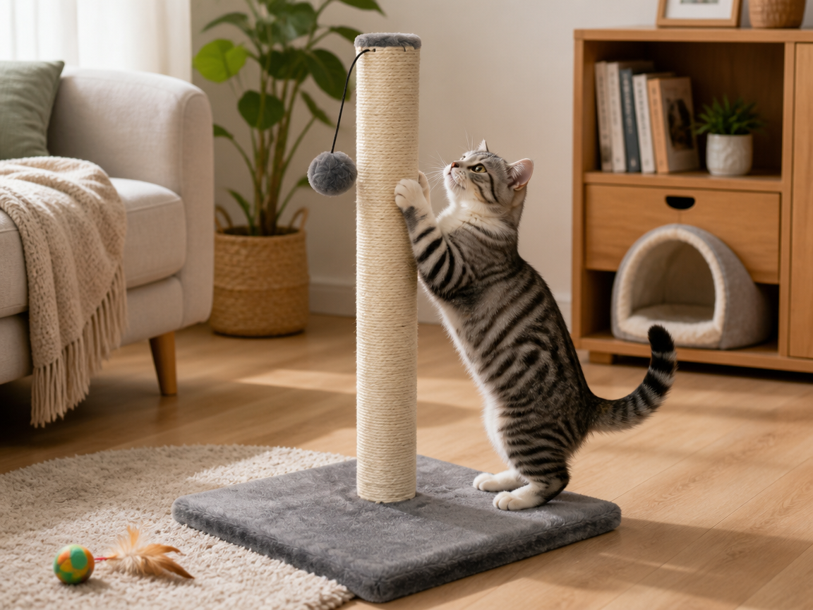 Relipet RL2143 Mini Cat Scratching Post with Plush Base & Hanging Ball