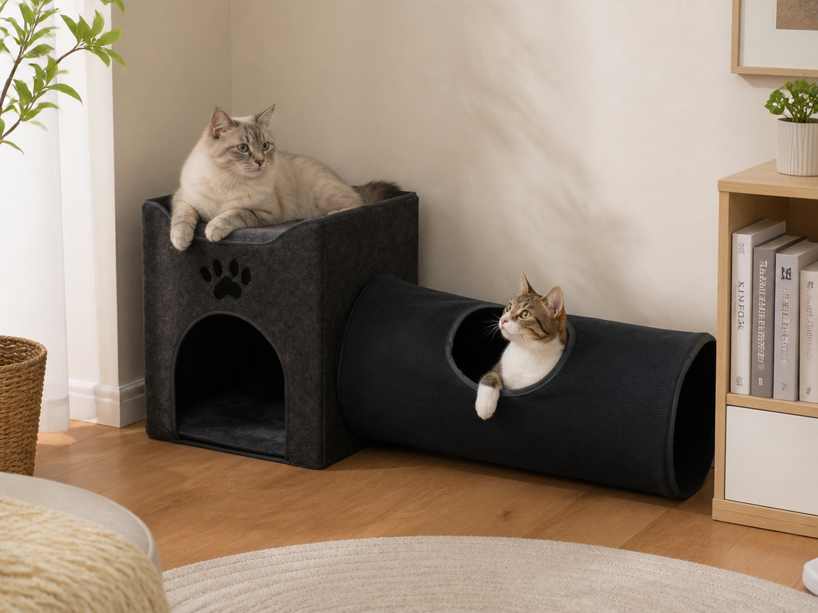 Relipet RLF004 Foldable Cat Cave & Short Tunnel Set, Gray