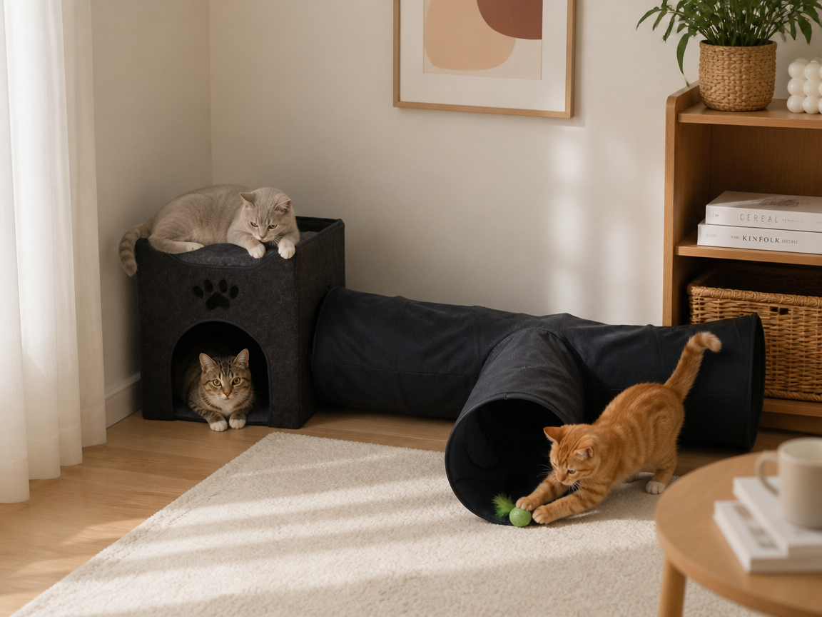Relipet RLF006 Foldable Cat Cave & Tunnel Set with Sisal Scratch, Gray