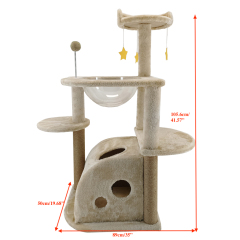 Relipet RL2424 Multi-Level Cat Tree with Transparent Bed & Interactive Toy - Beige