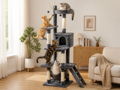 Relipet RL2284 Tall Multi-Level Plush Cat Tree with Cave, Hammock & Platforms