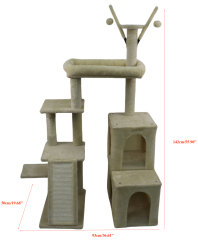 Relipet RL2865 Corner Cat Tree 142cm - Removable Condos, Scratching Ramp, Padded Bed & Hanging Toys
