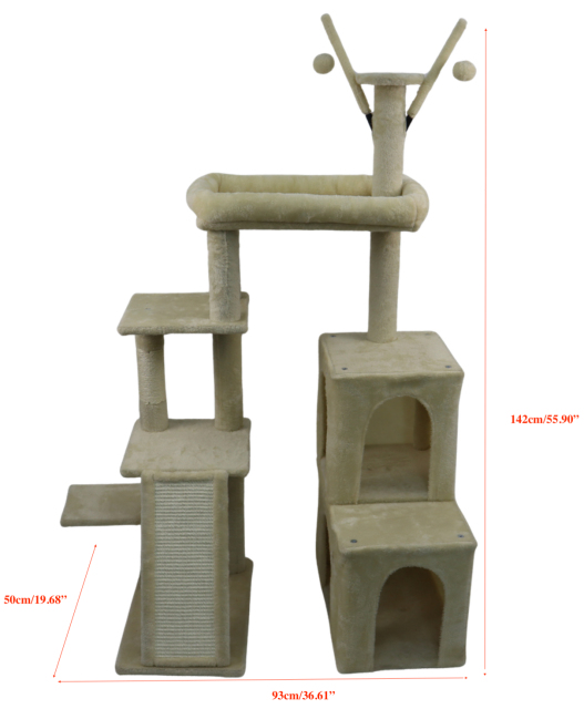 Relipet RL2865 Corner Cat Tree 142cm - Removable Condos, Scratching Ramp, Padded Bed & Hanging Toys