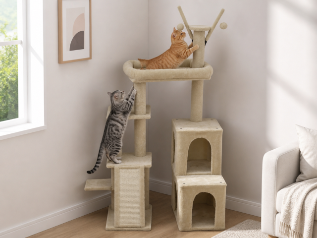 Relipet RL2865 Corner Cat Tree 142cm - Removable Condos, Scratching Ramp, Padded Bed & Hanging Toys