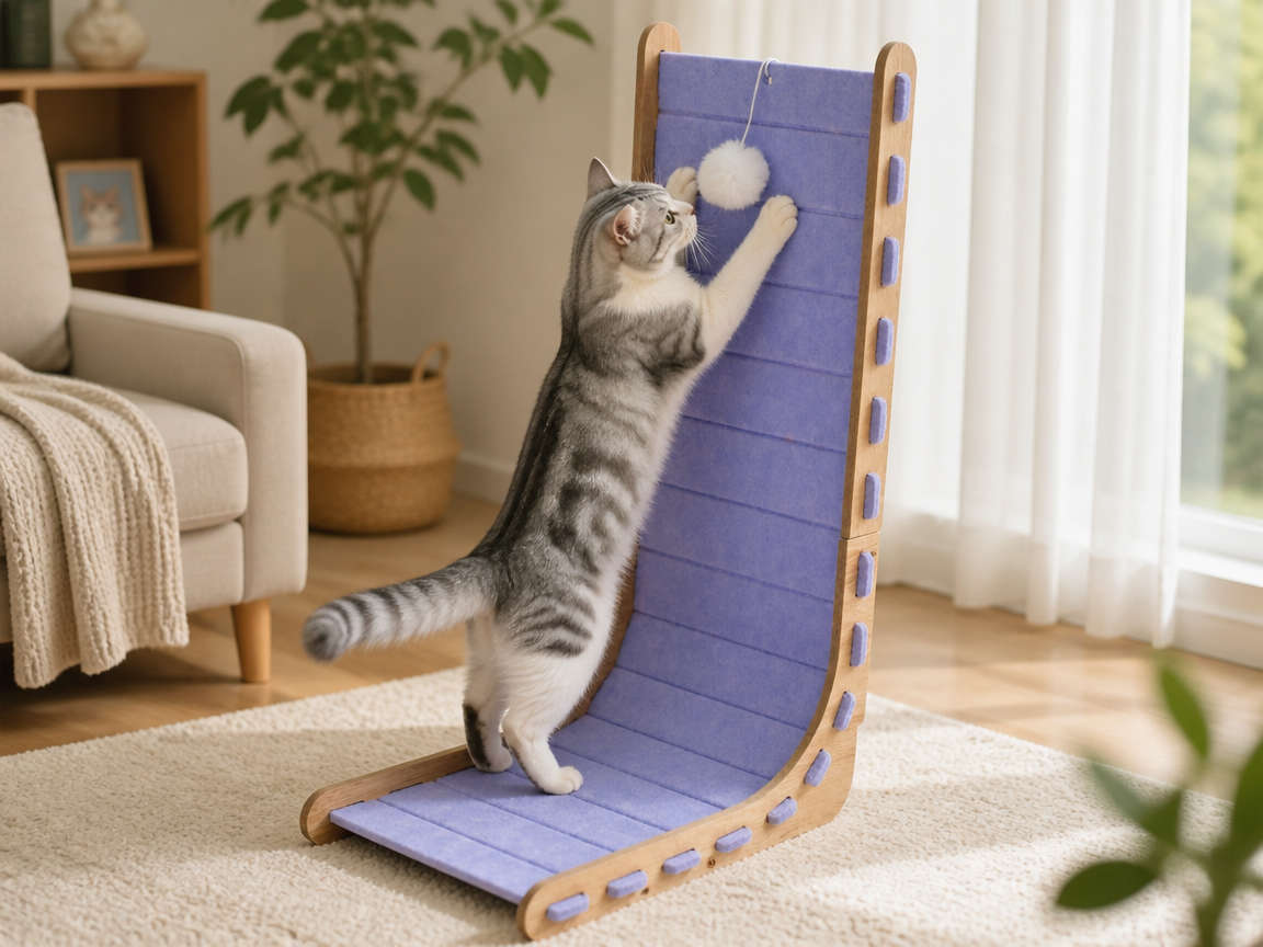Relipet RL3005V1 Corner Felt Cat Scratcher – L-Shape with Hanging Pom-Pom, Kitten Climb & Scratch Corner