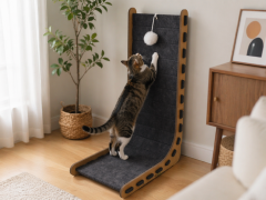 Relipet RL3005V2 Corner Cat Scratcher L-Shape – Felt Scratching Pad with Hanging Plush Ball for Kittens, Small Space Saving Climb & Scratch Furniture Protector