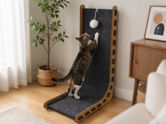 Relipet RL3005V2 Corner Cat Scratcher L-Shape – Felt Scratching Pad with Hanging Plush Ball for Kittens, Small Space Saving Climb & Scratch Furniture Protector