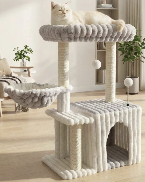 Relipet RL2870 Cat Tree – Multi-Level with Ribbed Faux Rabbit Fur