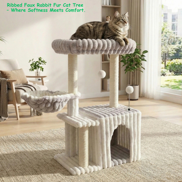 Relipet RL2870 Cat Tree – Multi-Level with Ribbed Faux Rabbit Fur