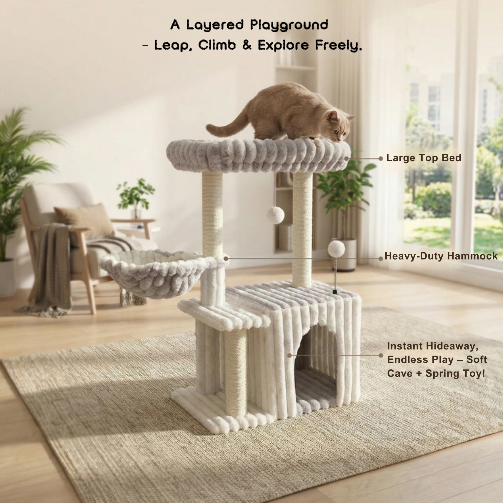Relipet RL2870 Cat Tree – Multi-Level with Ribbed Faux Rabbit Fur