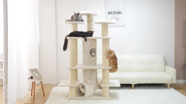 Relipet RL2814V2 Large Premium Cat Tree 188cm – 15cm Sisal Posts, 600g Faux Rabbit Fur, Thick Particle Board, Foldable Cat Tunnel