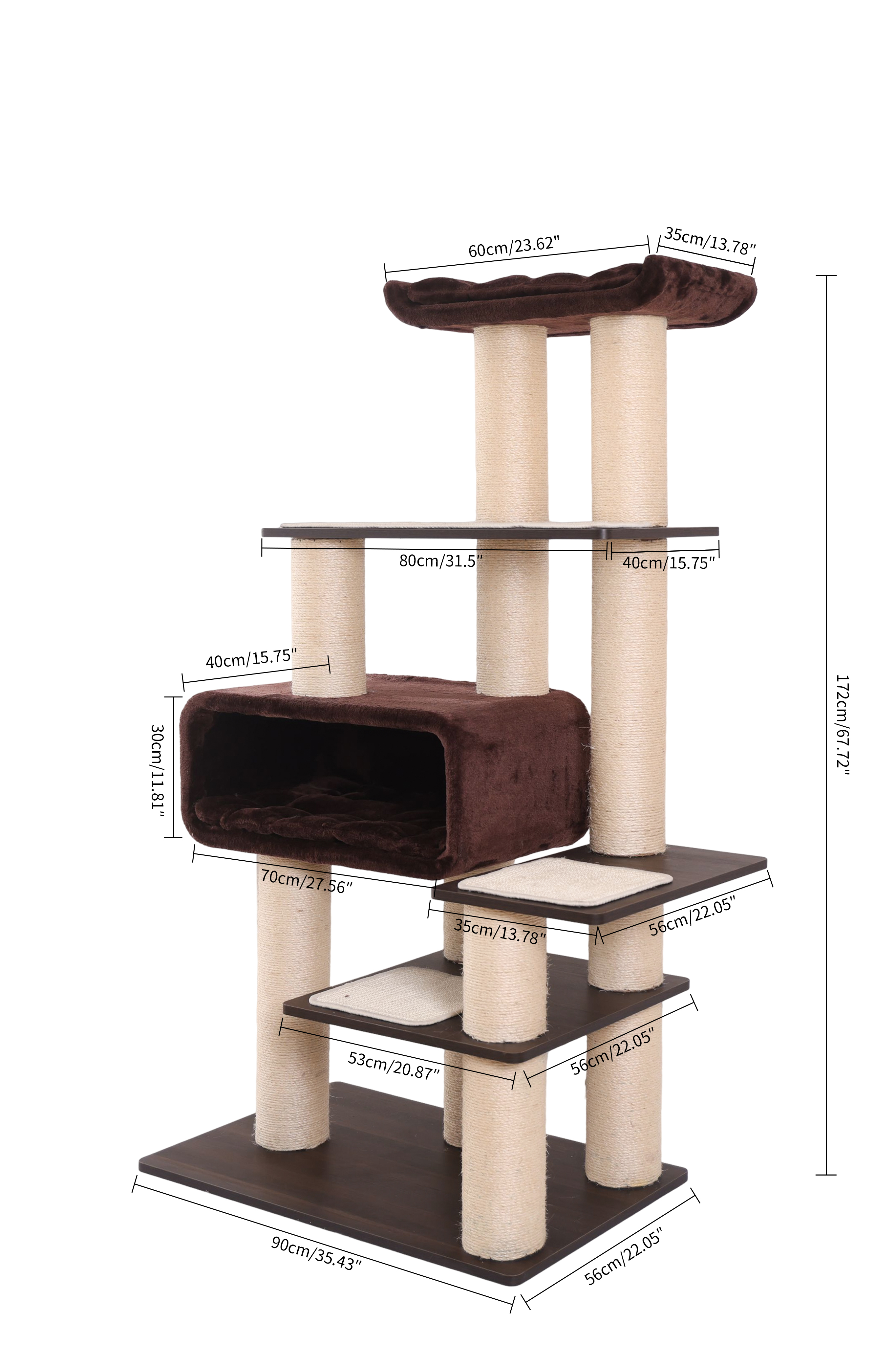 Relipet RL2856 Premium Cat Tree for Indoor Cats - 67" Multi-Level Activity Center with Spacious Condo, Thick Sisal Scratching Posts & Rope, Stable Base for Large Cats