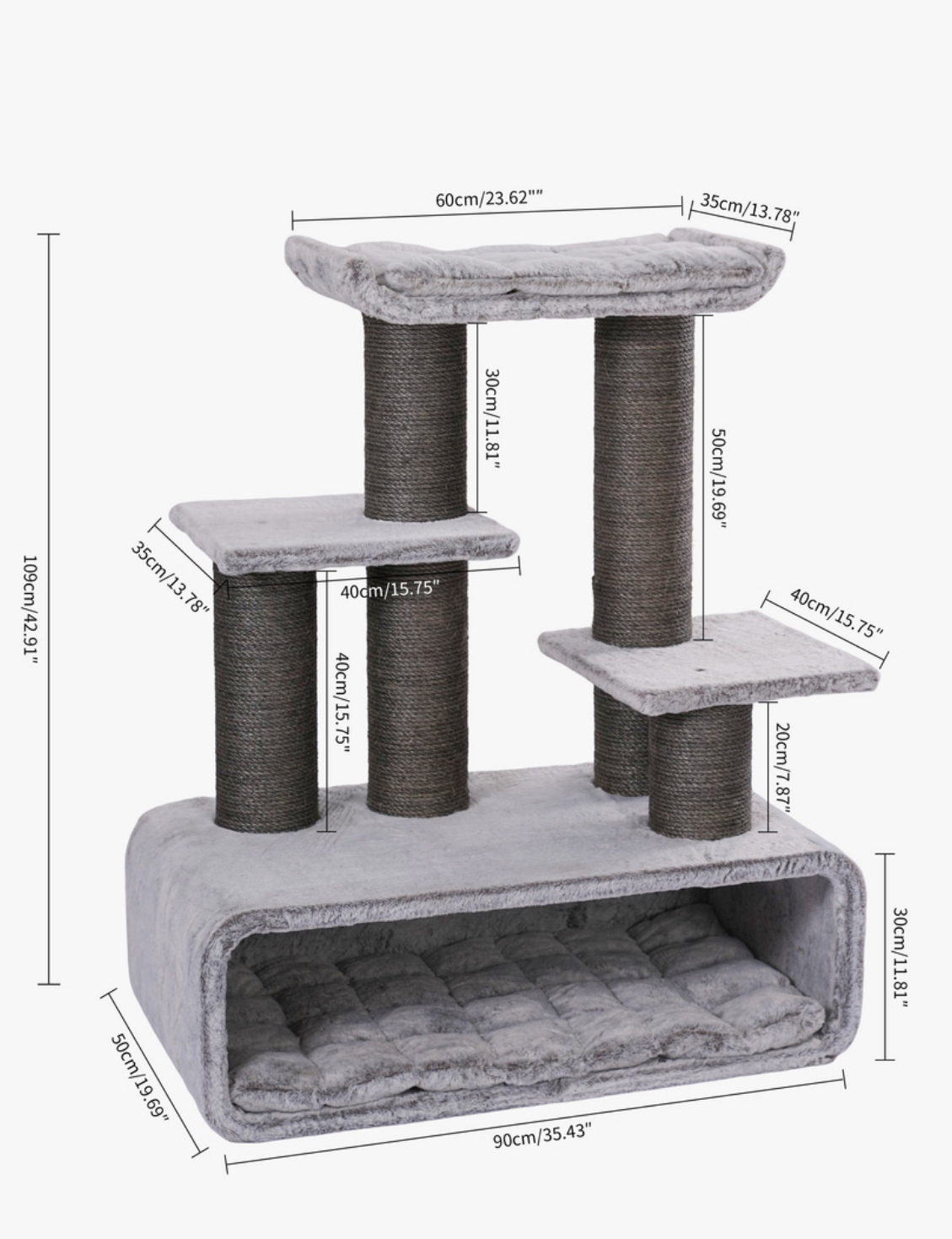 RL2811V3 Premium Cat Tree 109cm Grey  for Large Cats & Multi-Cat Homes