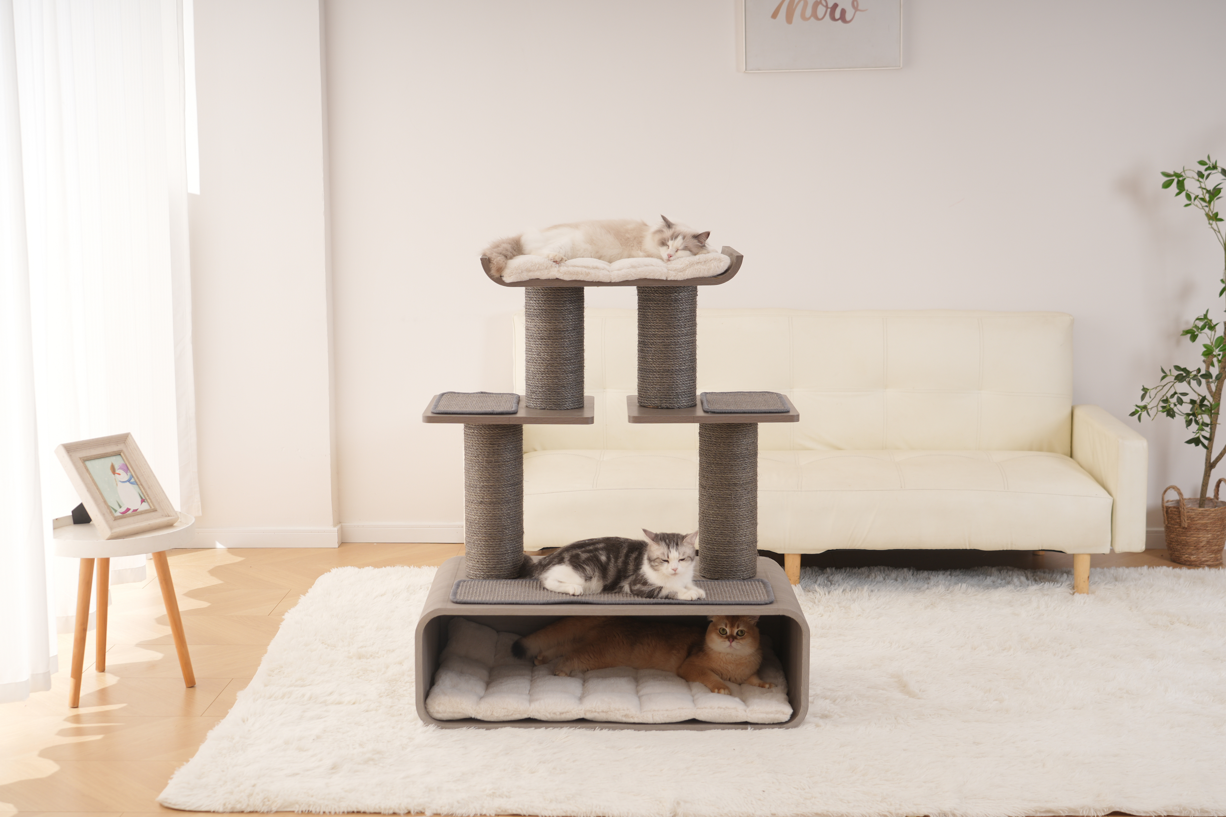 Relipet Premium Cat Tree RL2812V3 – 90x50x109cm Multi-Level Activity Center with 15cm Sisal Posts, Removable Pads & Faux Fur