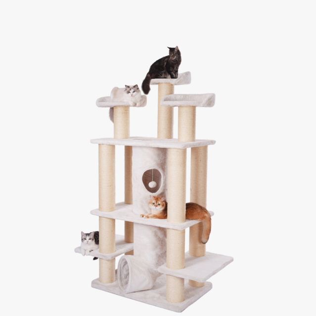 Relipet RL2814V2 Large Premium Cat Tree 188cm – 15cm Sisal Posts, 600g Faux Rabbit Fur, Thick Particle Board, Foldable Cat Tunnel