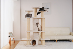 Relipet RL2814V2 Large Premium Cat Tree 188cm – 15cm Sisal Posts, 600g Faux Rabbit Fur, Thick Particle Board, Foldable Cat Tunnel