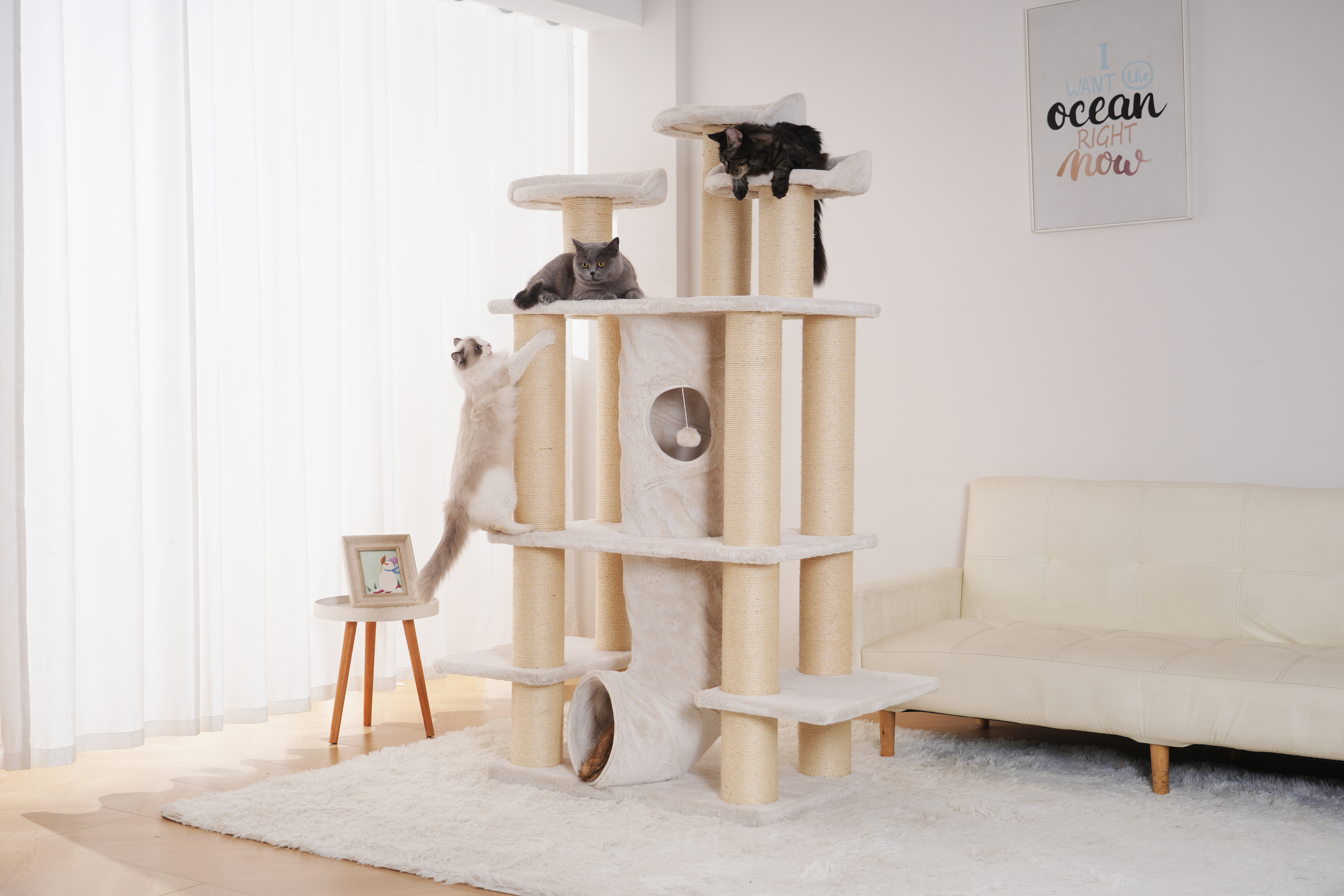 Relipet RL2814V2 Large Premium Cat Tree 188cm – 15cm Sisal Posts, 600g Faux Rabbit Fur, Thick Particle Board, Foldable Cat Tunnel