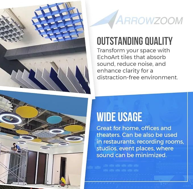 Arrowzoom Acoustic Ceiling Panels, Hanging Sound Absorbers, Polyester Fiberboard Ceiling Tiles for Office, Home Theater and Recording Studio, 80 cm 31", Blue,MY SHOP,NovaGrid Ceiling Suspension Kit