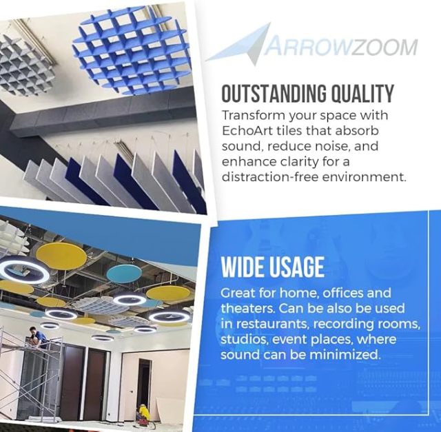 Arrowzoom Acoustic Ceiling Panels, Hanging Sound Absorbers, Polyester Fiberboard Ceiling Tiles for Office, Home Theater and Recording Studio, 80 cm 31", Blue,MY SHOP,NovaGrid Ceiling Suspension Kit