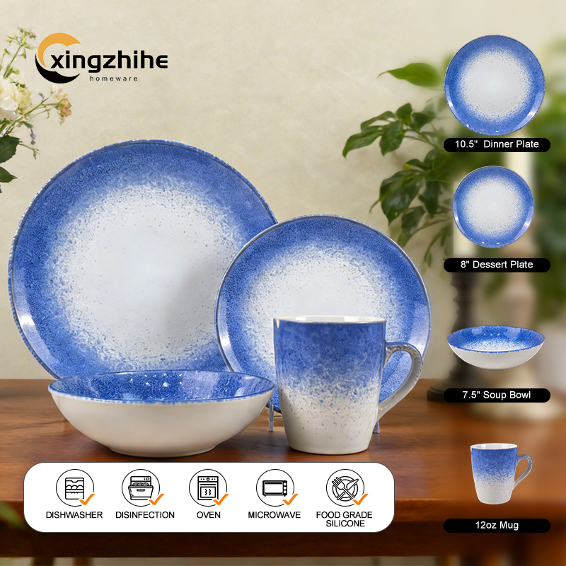 Luxury Kiln Altered Glaze Stoneware Dinnerware Sets Nordic Western Matt Blue Glazed Ceramic Cup Kit Dishwasher Safe