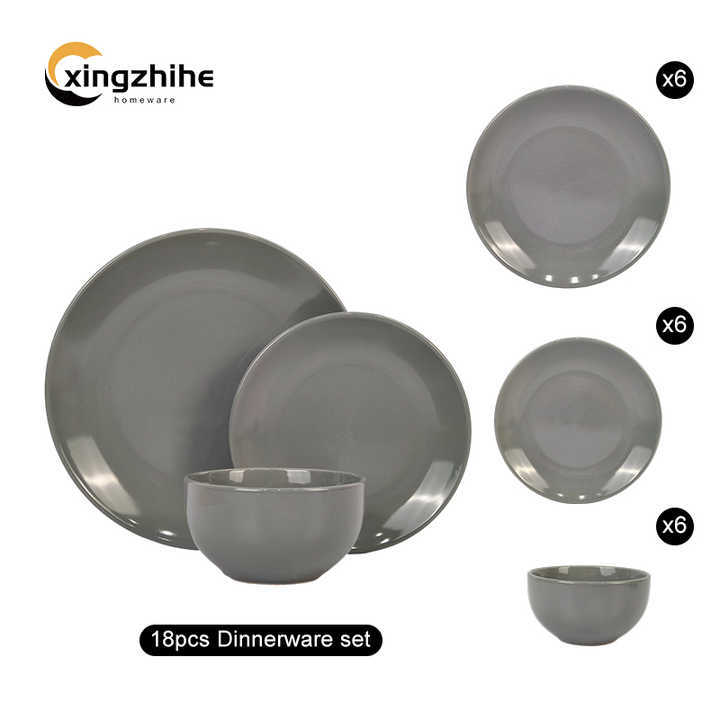 Luxury China Suppliers Stock Restaurant Gray Dinnerware Set 16pcs Stoneware Plates Cup Kit Dishwasher Safe Eco-Friendly