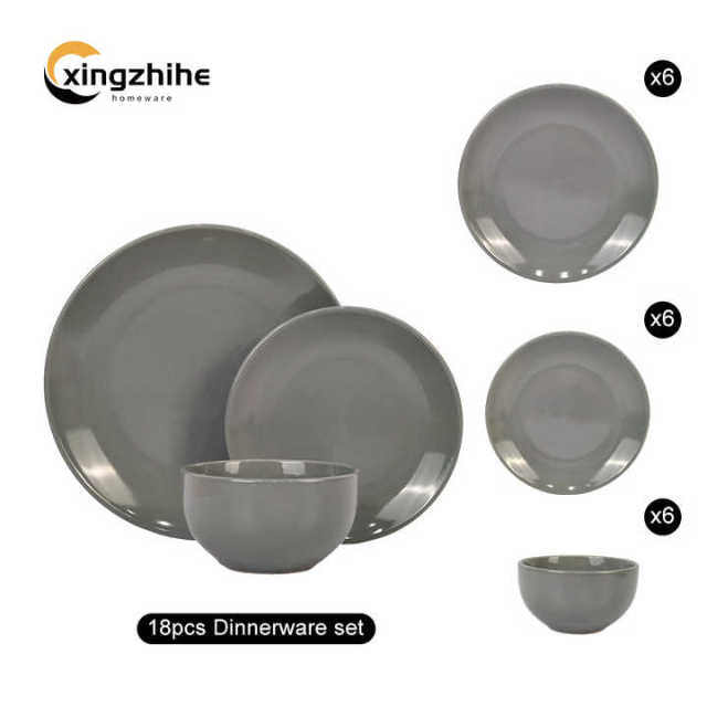 Luxury China Suppliers Stock Restaurant Gray Dinnerware Set 16pcs Stoneware Plates Cup Kit Dishwasher Safe Eco-Friendly