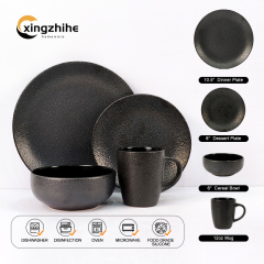 Aesthetic Black Customized Eco-Friendly Microwave Safe Round Bowl Plate Coffee Mug Hotel Ceramic Dinnerware Set
