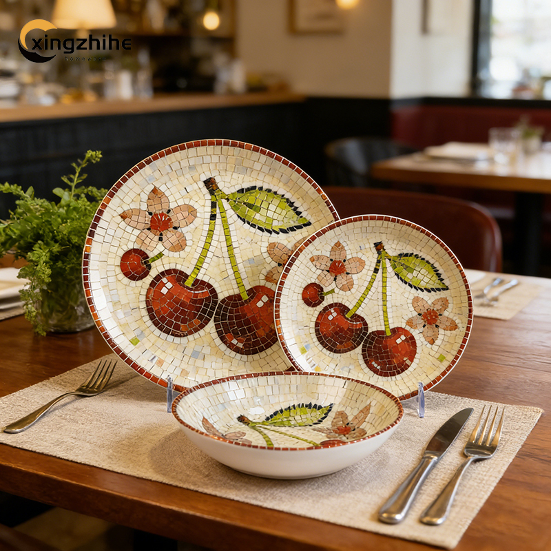 18/16/12 Pcs Stoneware Dinnerware Set with Digital Printing Porcelain Plates Dishwasher Safe & Eco-Friendly