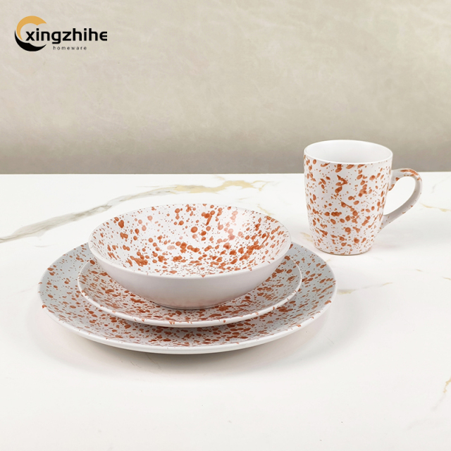 18/16/12-Piece Speckled Vintage Stoneware Dinnerware Sets-Dishwasher Safe Eco-Friendly BPA Free Durable Oven/Microwave Safe Heat
