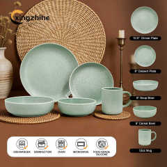 18/16/12/Piece Green Luxury Europe Stoneware Dinnerware Sets Custom Matte Glaze BPA Free Heat Resistant Dinner/Salad Plates Mugs