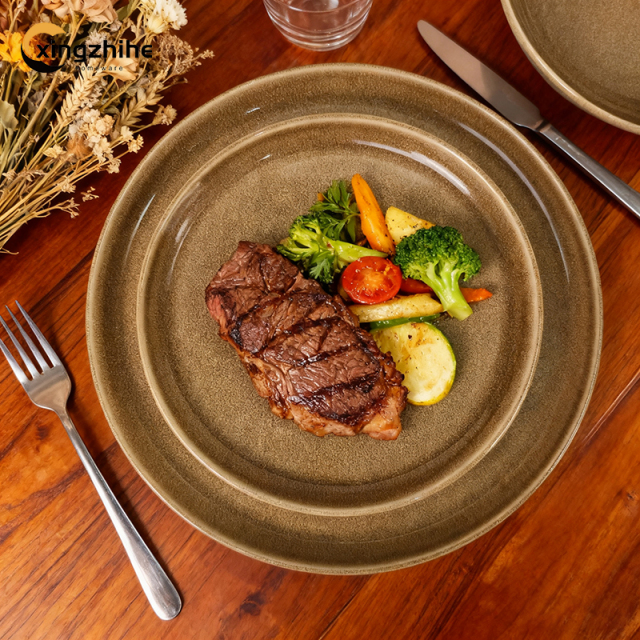 Ceramic Stoneware Dinnerware 16-Piece Dinner Plate Set with Eco-Friendly Reactive Glaze for Home Use